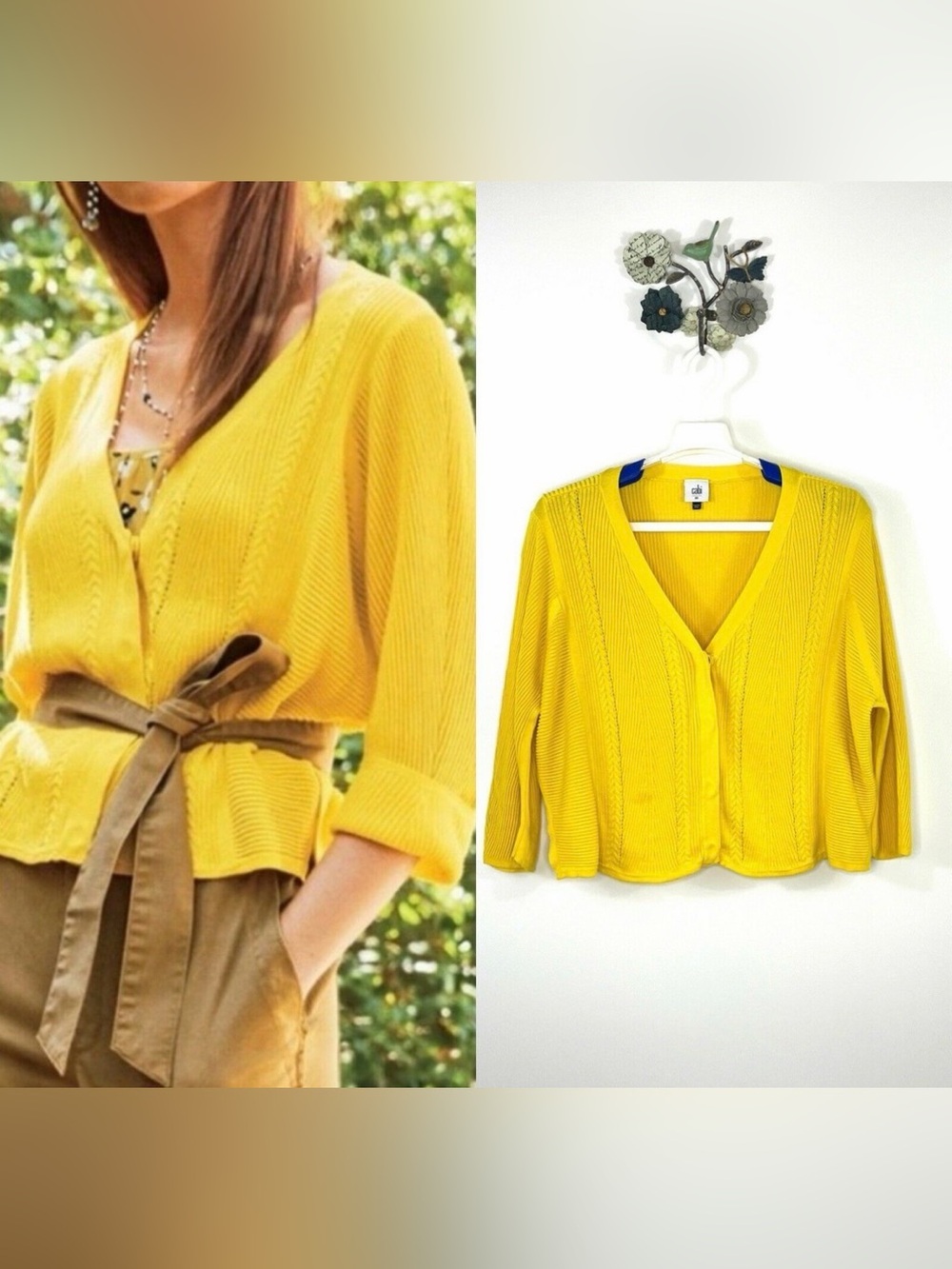 Cabi Sunny Sweater - Yellow V-Neck Knit Cardigan